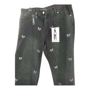 Ashley Mason rhinestones crystal‎ studded bows adorned denim jeans size 7/28 new